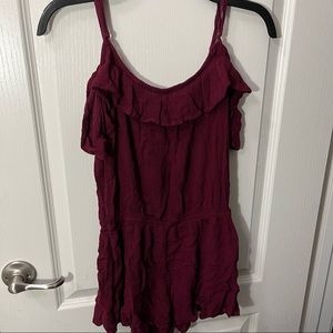 burgundy off the shoulder romper
